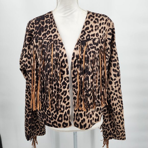 VOCAL APPAREL Fringe Cropped Leopard Print Western Jacket Plus Size 1X-3X NWT - Picture 4 of 11